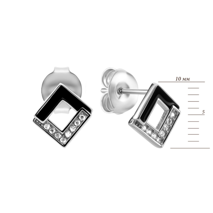 Срібні пусети з емаллю та фіанітами. Артикул UG5B15514