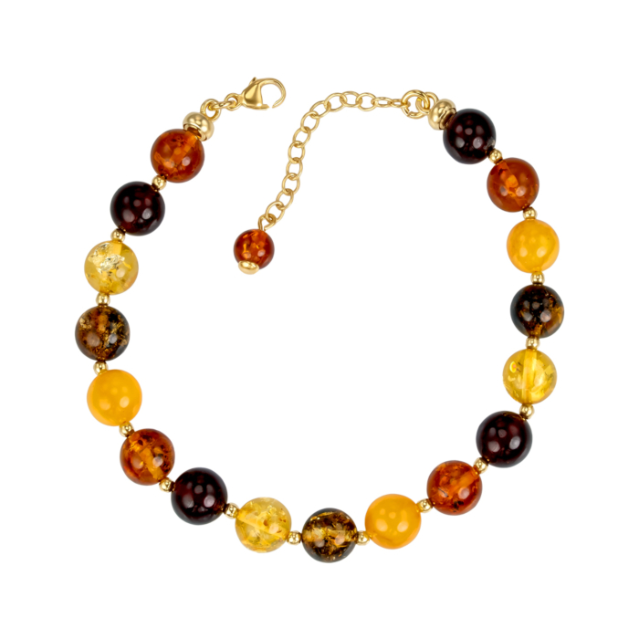 Срібний позолочений браслет з бурштином BB8MM-M-EARTH-B/20/2787
