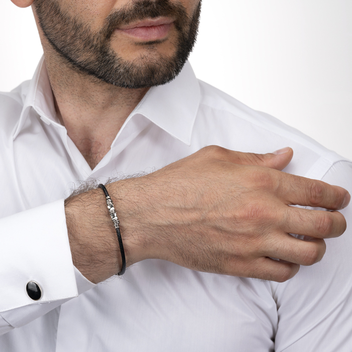 Шкіряний срібний браслет. Артикул BLDXU000113-B/12