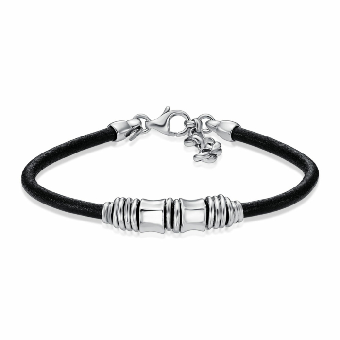Шкіряний срібний браслет. Артикул BLDXU000113-B/12