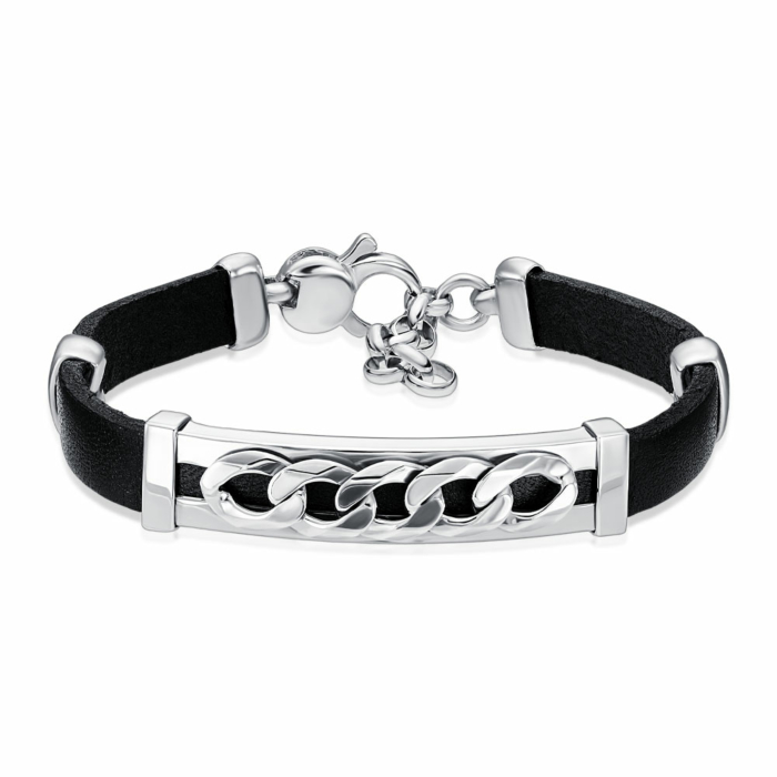 Шкіряний срібний браслет. Артикул BLDXU000139-B/12