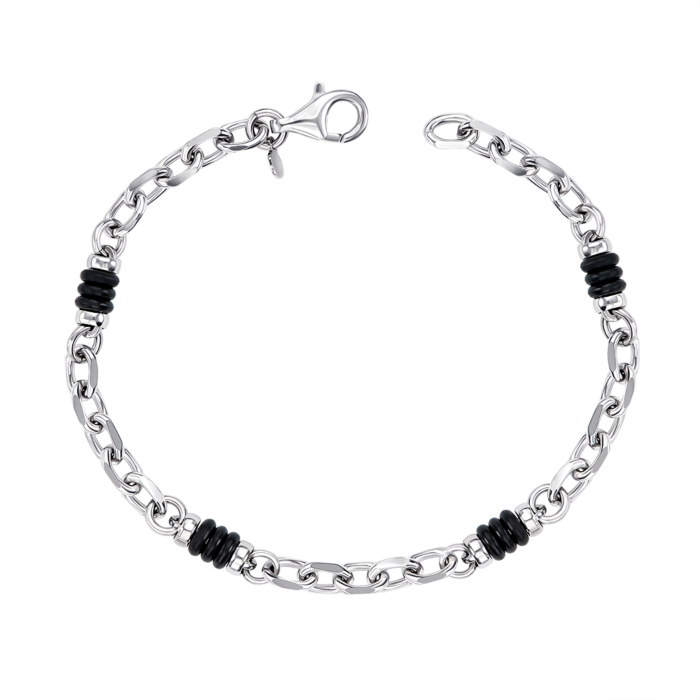 Срібний чоловічий браслет з каучуком. Артикул BORXU000008-B/12