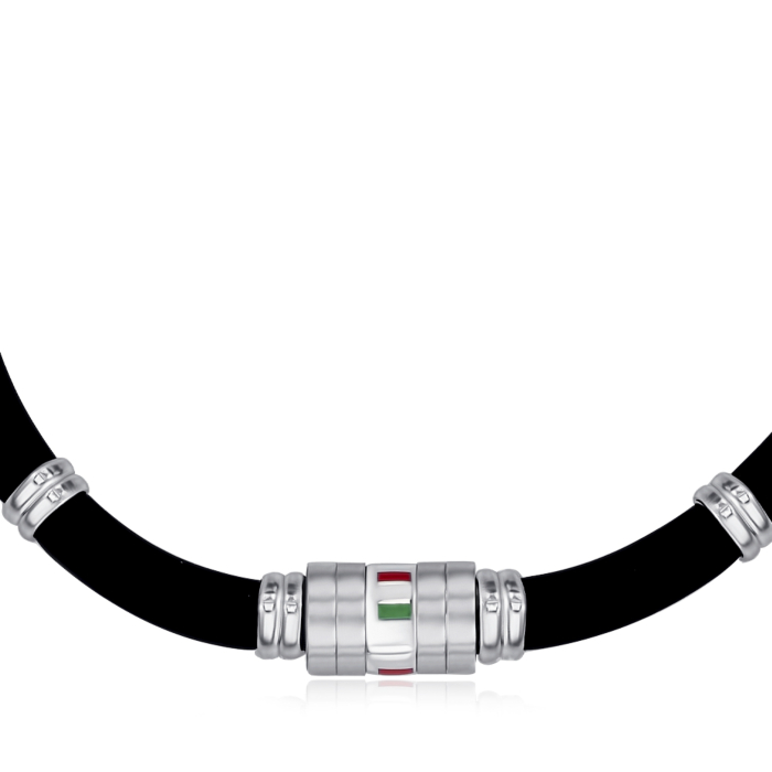 Срібний браслет з каучуком BRBSU000010-B/12/2594