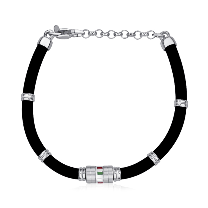 Срібний браслет з каучуком BRBSU000010-B/12/2594