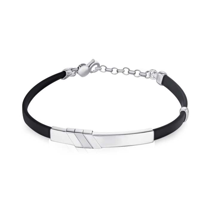 Срібний браслет з вставками шкіри BRBXU000016-B/12