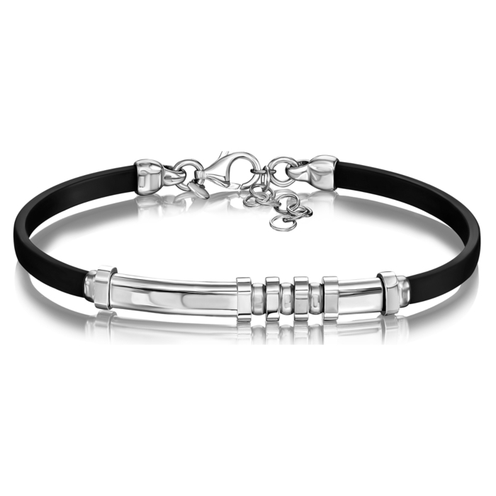 Браслет з каучуку зі срібними вставками. Артикул BRBXU000079-B/12