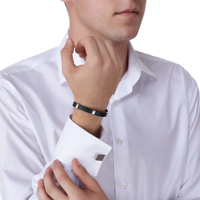 Каучуковий браслет зі срібними вставками. Артикул BRBXU000097-B/12