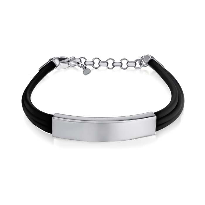 Браслет з каучуку зі срібними вставками BRBXU000103-B/12