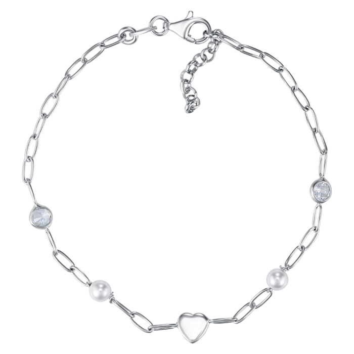 Срібний браслет з фіанітами та перлами. Артикул BRT 10492 RH-B/12/4593