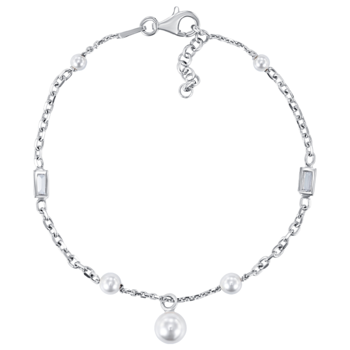 Срібний браслет з перлами та фіанітами. Артикул BRT 10902 RH-B/12/4789
