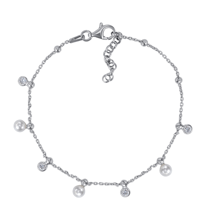 Срібний браслет з перлами та фіанітами. Артикул BRT 10908 RH-B/12/4593