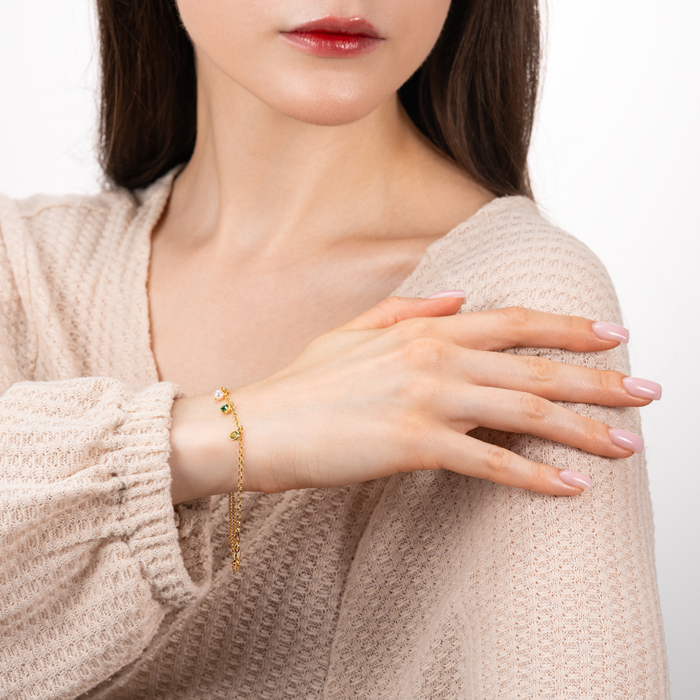 Срібний браслет з фіанітами та перлиною. Артикул BRT_11028-B/20/21077