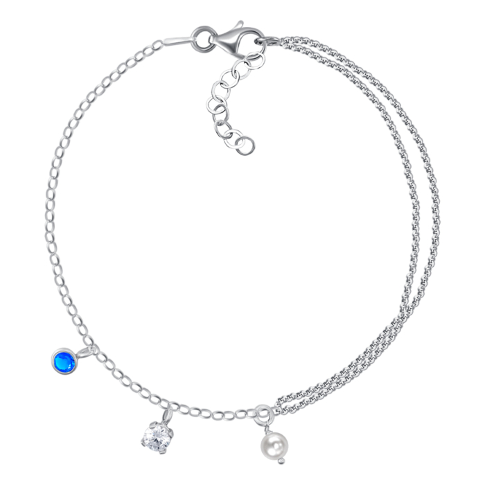 Срібний браслет з перлиною та фіанітами. Артикул BRT_11030-B/12/21079