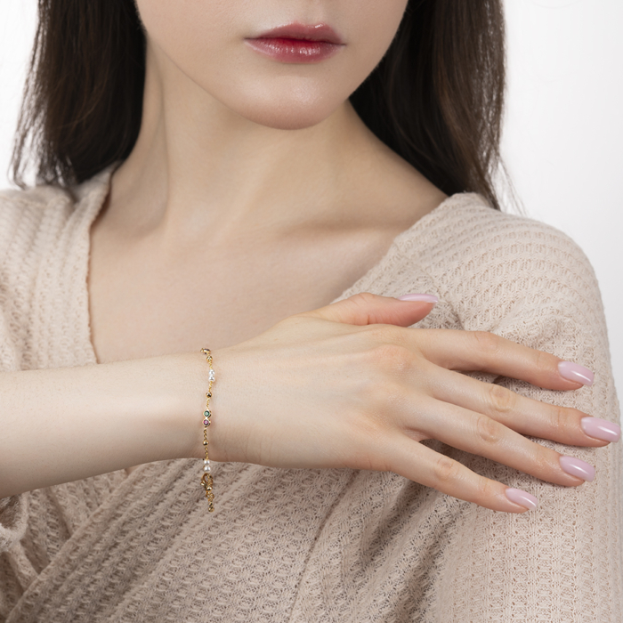 Срібний браслет з фіанітами та перлами. Артикул BRT_11081-B/20/21081