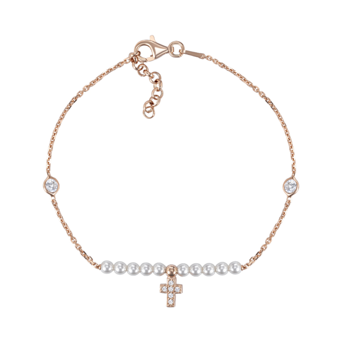 Серебряный браслет с жемчугом и фианитами. Артикул BRT 8986 P-B/17/4806