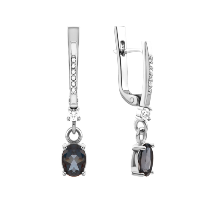 Серебряные серьги-подвески с топазом и фианитами. Артикул UG5с1272топЛRh