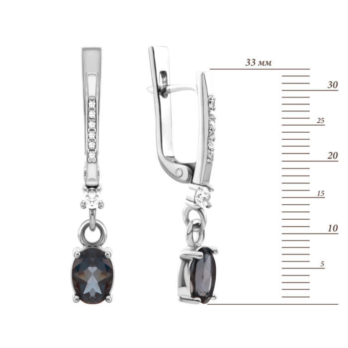 Серебряные серьги-подвески с топазом и фианитами. Артикул UG5с1272топЛRh