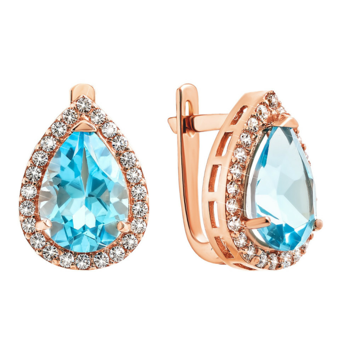Золоті сережки з топазом і фіанітами. Артикул UG5с402тс