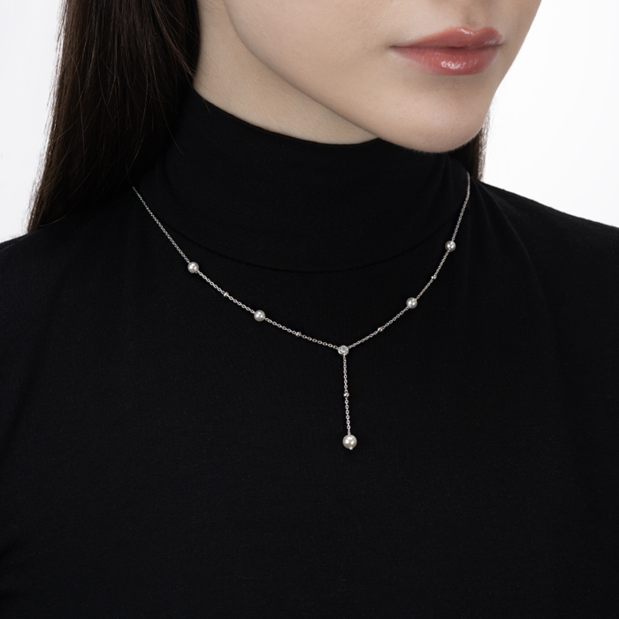 Серебряное колье с жемчугом и фианитом. Артикул CLT 11849 RH-K/12/4800