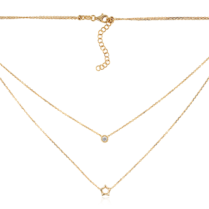 Серебряное позолоченное колье с фианитом. Артикул CLT 11875 G-K/20/1