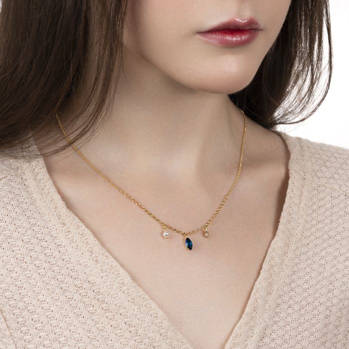 Серебряное колье с жемчугом и фианитами. Артикул CLT_12005-K/20/21079