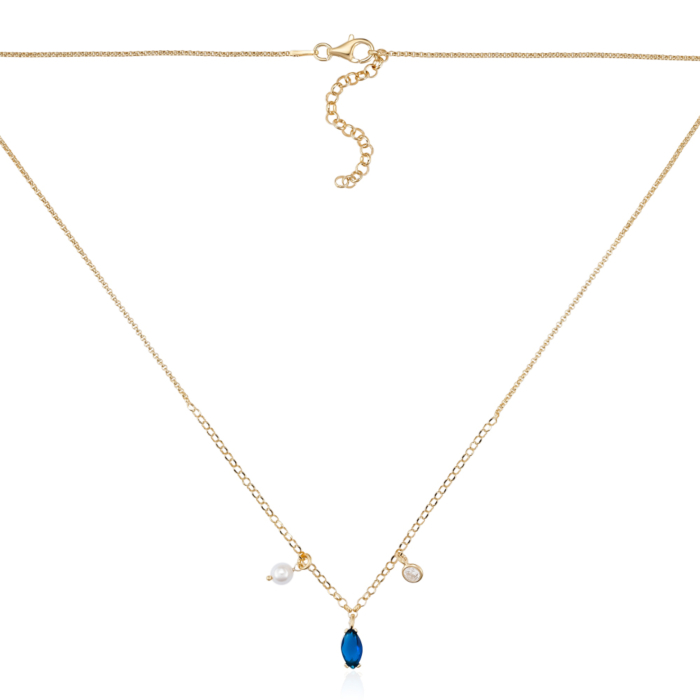 Серебряное колье с жемчугом и фианитами. Артикул CLT_12005-K/20/21079