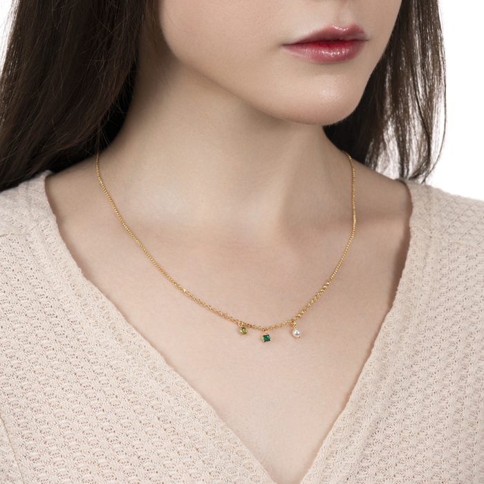 Серебряное колье с жемчугом и фианитами. Артикул CLT_12006-K/20/21077