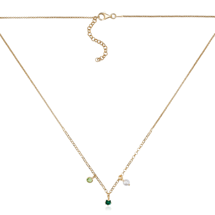 Серебряное колье с жемчугом и фианитами. Артикул CLT_12006-K/20/21077