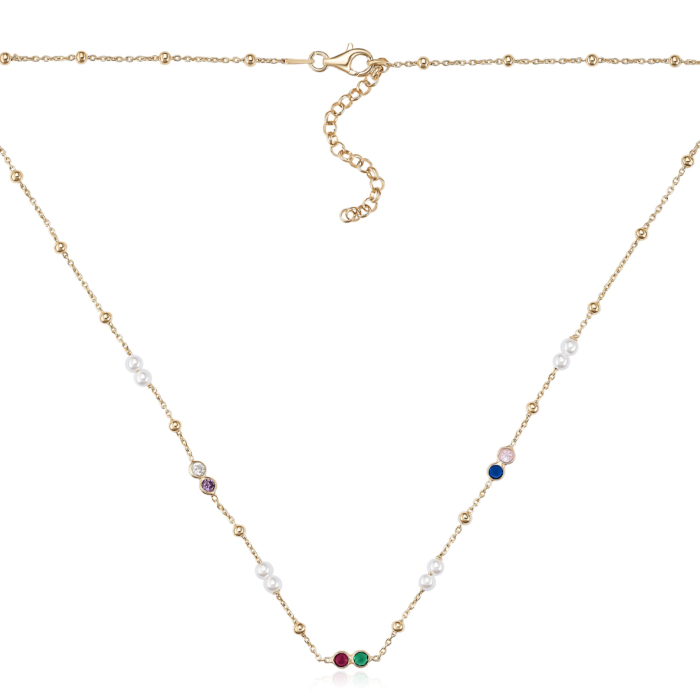 Срібне кольє з перлами та фіанітами. Артикул CLT_12062-K/20/21081