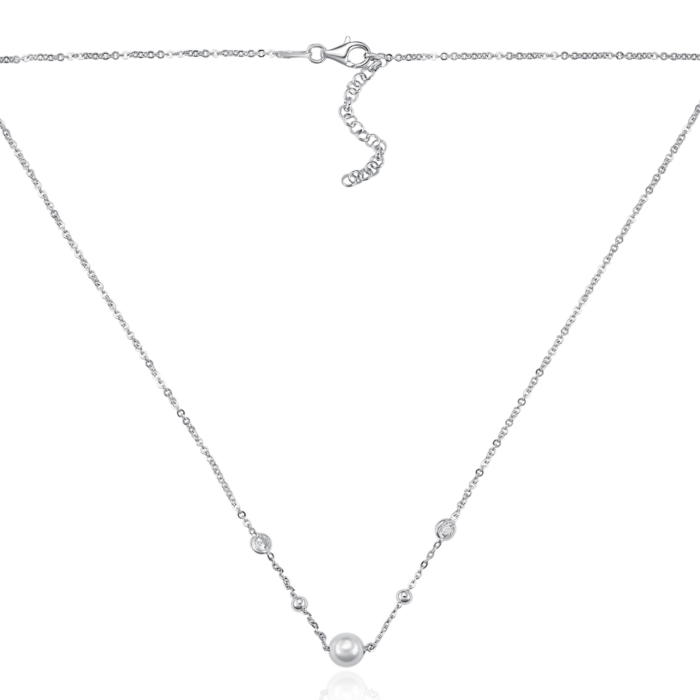 Серебряное колье з жемчугом и фианитами. Артикул CLT_12082-K/12/4586