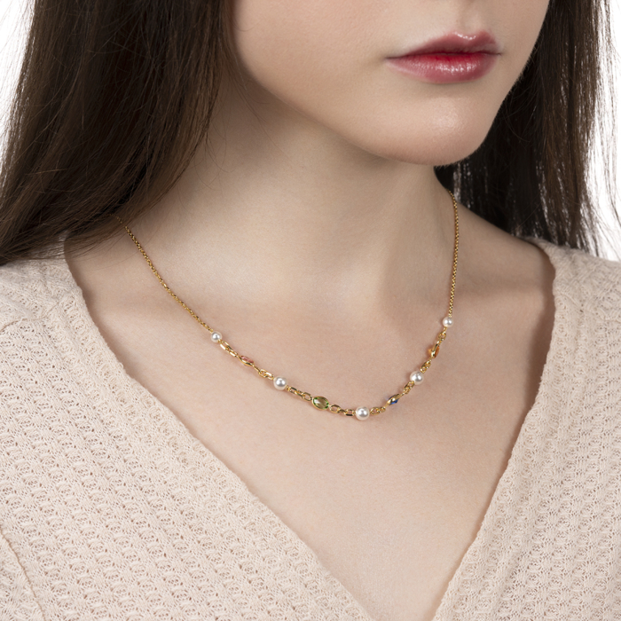 Серебряное колье с жемчугом и фианитами. Артикул CLT_12083-K/20/21072