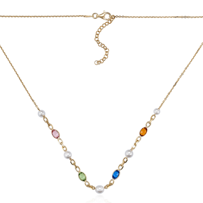 Серебряное колье с жемчугом и фианитами. Артикул CLT_12083-K/20/21072