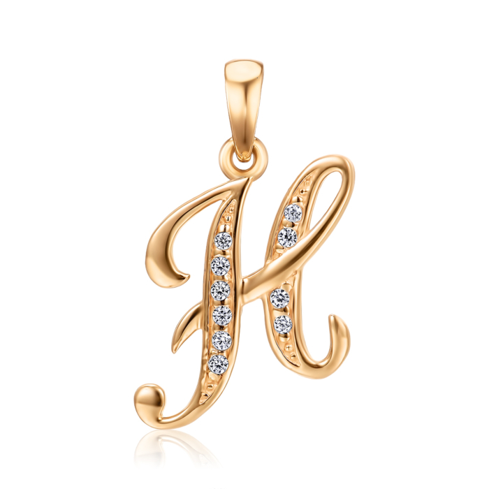 Золота підвіска-літера Н з фіанітами 31762-н/01/0/323