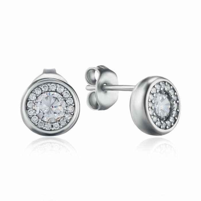 Срібні сережки з фіанітами. Артикул DE01008-E/12/1