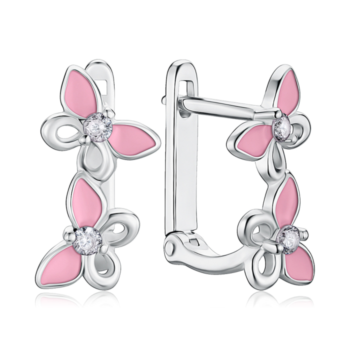 Срібні сережки з емаллю та фіанітами DE06636-E/12/563