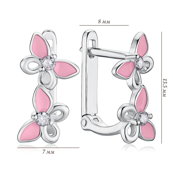 Срібні сережки з емаллю та фіанітами DE06636-E/12/563