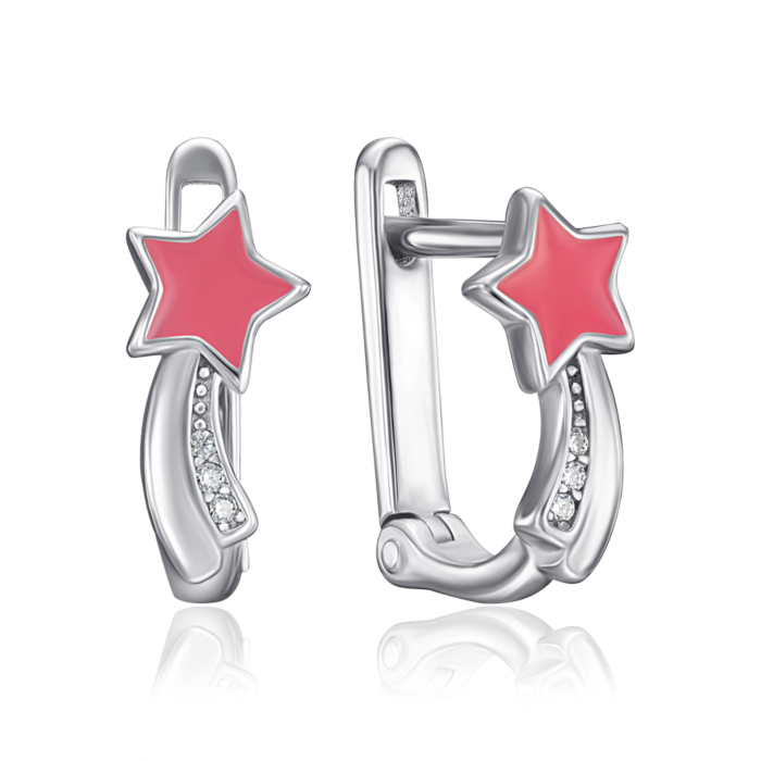 Серебряные серьги с фианитами и эмалью. Артикул DE06637-E/12/563