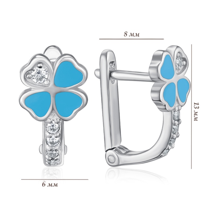 Срібні сережки з емаллю та фіанітами. Артикул DE06666-E/12/1756