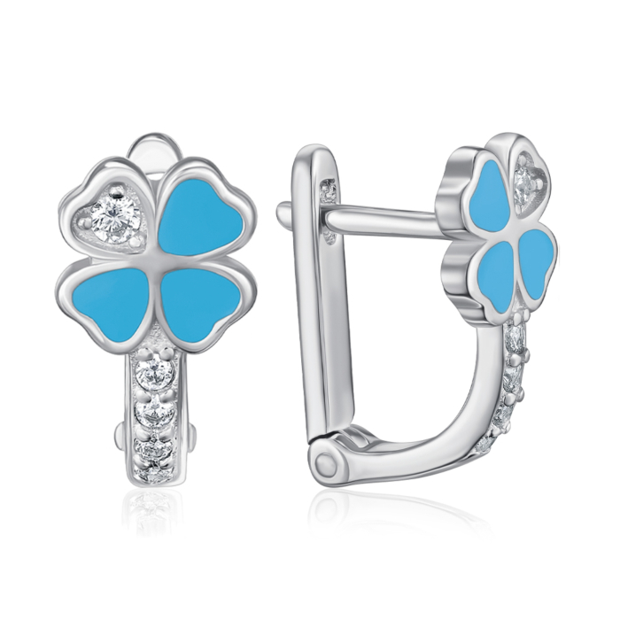 Срібні сережки з емаллю та фіанітами. Артикул DE06666-E/12/1756