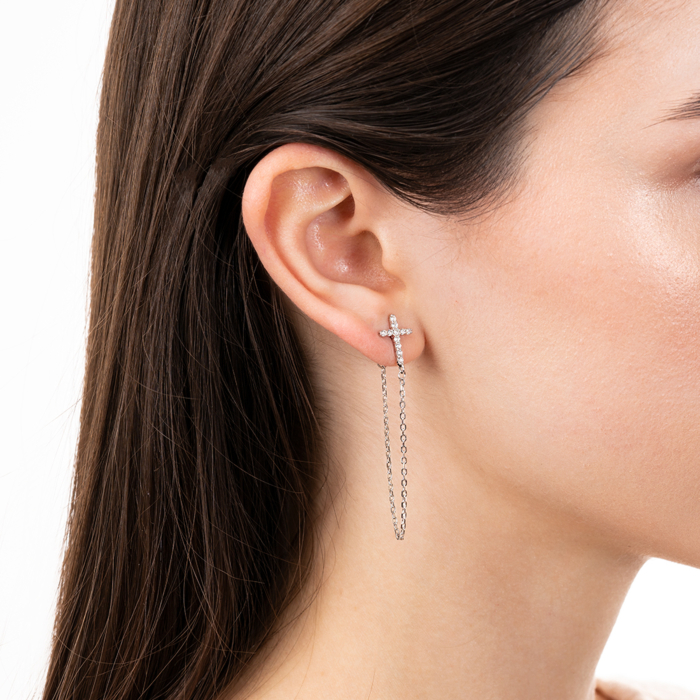 Срібні сережки з фіанітами. Артикул DE10370-E/12/1