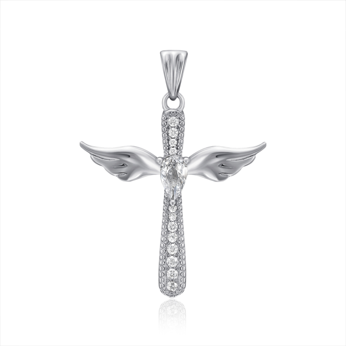 Срібний хрестик з фіанітами. Артикул DN01833-P/12/1