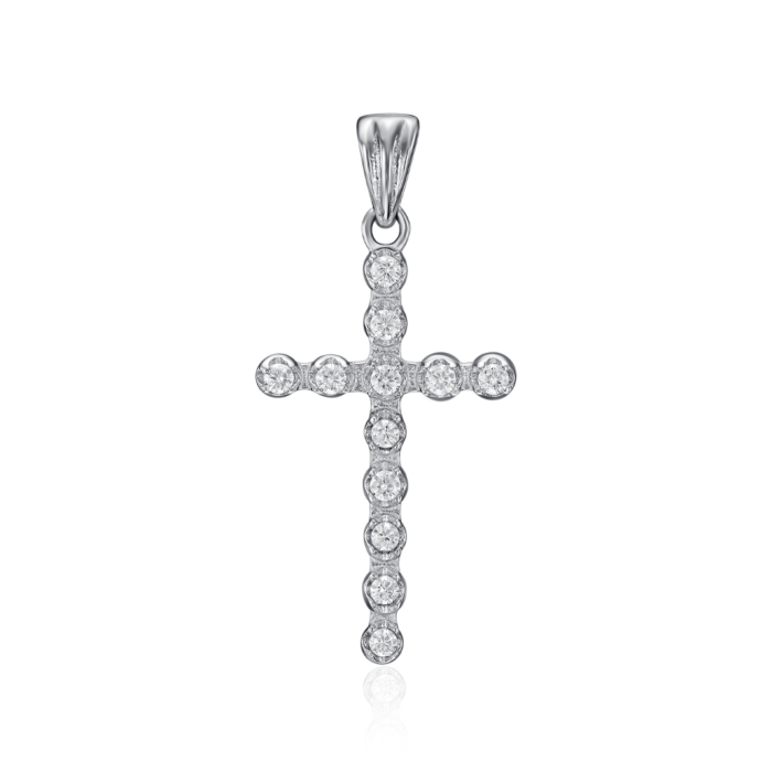 Срібний хрестик з фіанітами. Артикул DP11143-P/12/1