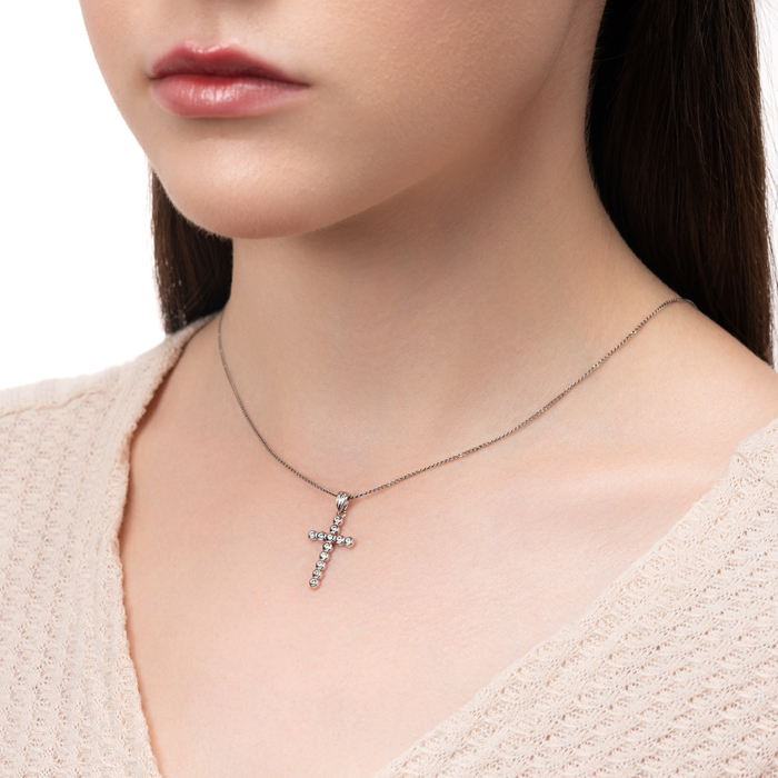 Срібний хрестик з фіанітами. Артикул DP14491-P/12/1