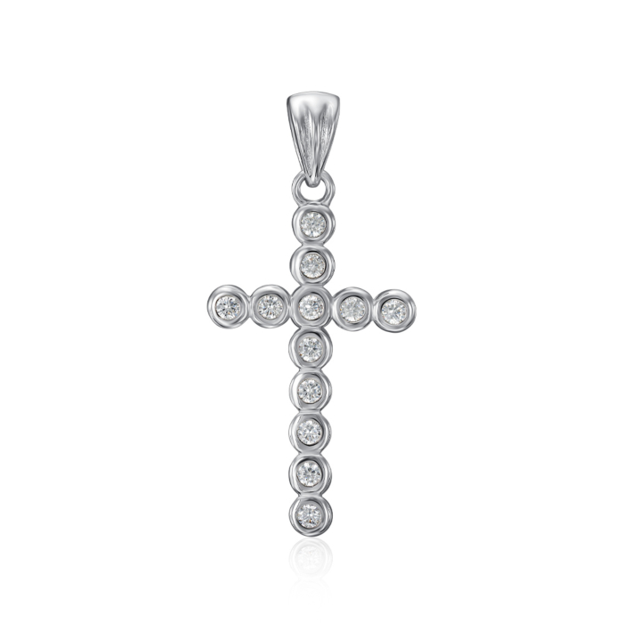 Срібний хрестик з фіанітами. Артикул DP14491-P/12/1