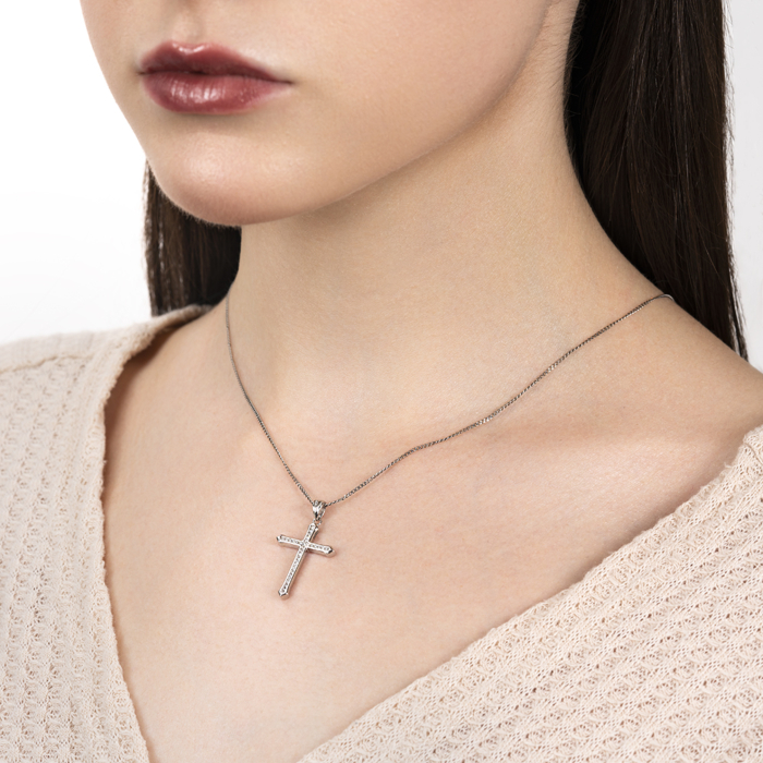 Срібний хрестик з фіанітами. Артикул DP16044-P/12/1