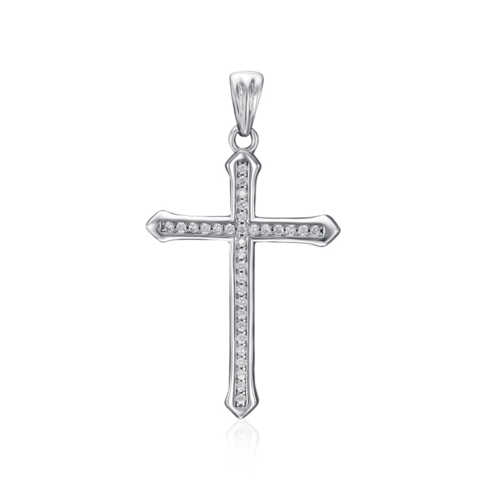 Срібний хрестик з фіанітами. Артикул DP16044-P/12/1
