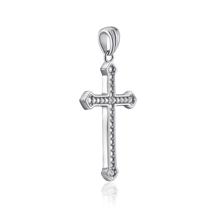 Срібний хрестик з фіанітами. Артикул DP17944-P/12/1