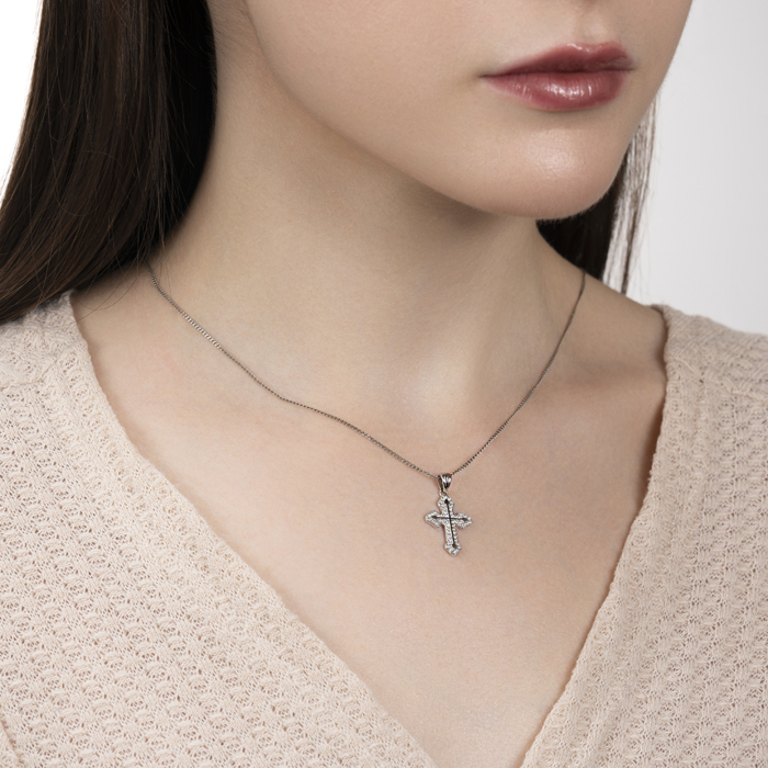 Срібний хрестик з фіанітами. Артикул DPE66948-P/12/1