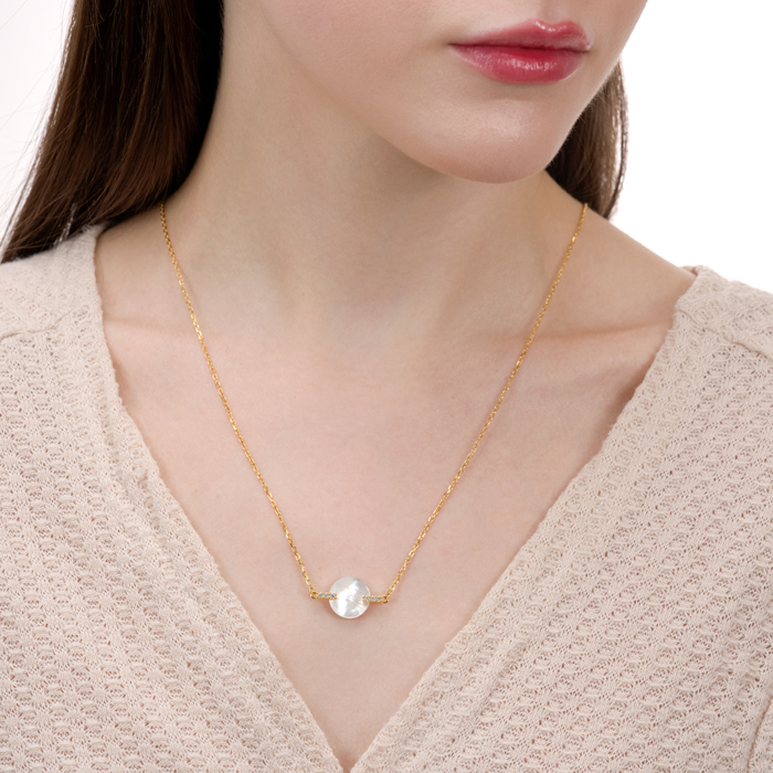 Серебряное колье с перламутром и фианитами. Артикул HJN-1735-GOLD-K/20/1090