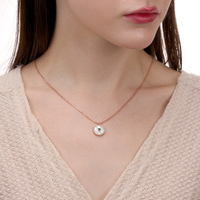 Серебряное колье с фианитами и перламутром. Артикул TP-1731-ROSE-K/17/4971